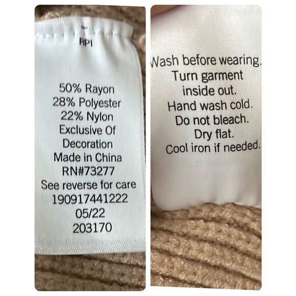 Nine West Mock Zip Neck Sequined Striped Sweater S Camel - Picture 6 of 9